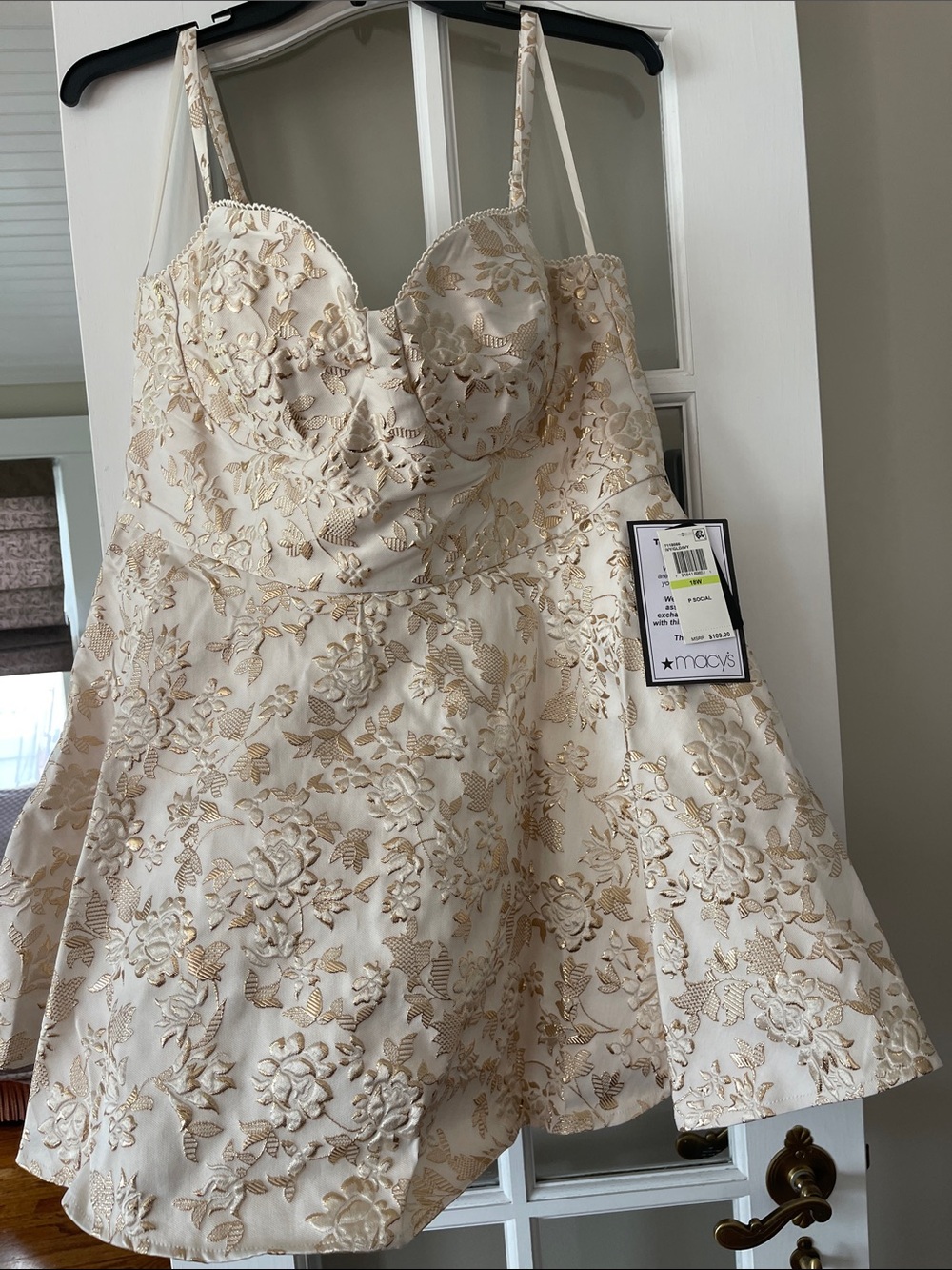 B Darlin Ivory and Gold Floral Mini Dress